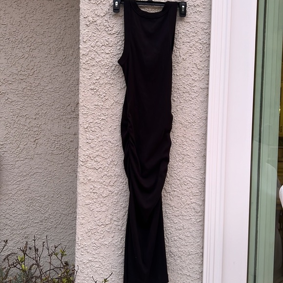 Michael Stars Black Ribbed Midi Ruched Tank Dress Women's Size XS - Picture 6 of 9